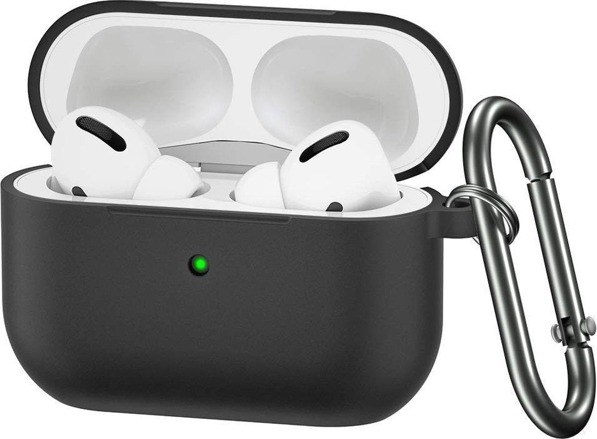 Hoesje geschikt voor AirPods Pro | Case | Met karabijnhaak | Zwart