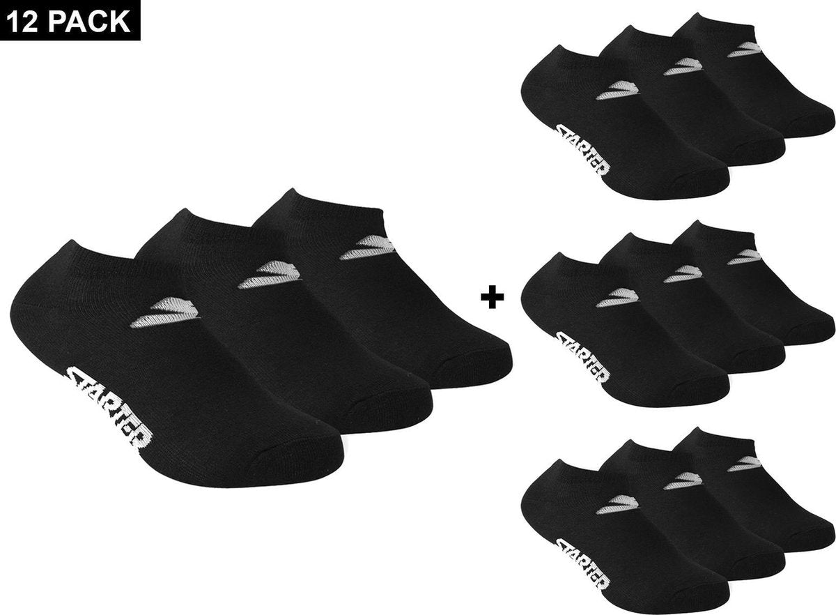Starter - 12-Pack Sneaker Socks - Zwart - Algemeen - maat  39 - 42