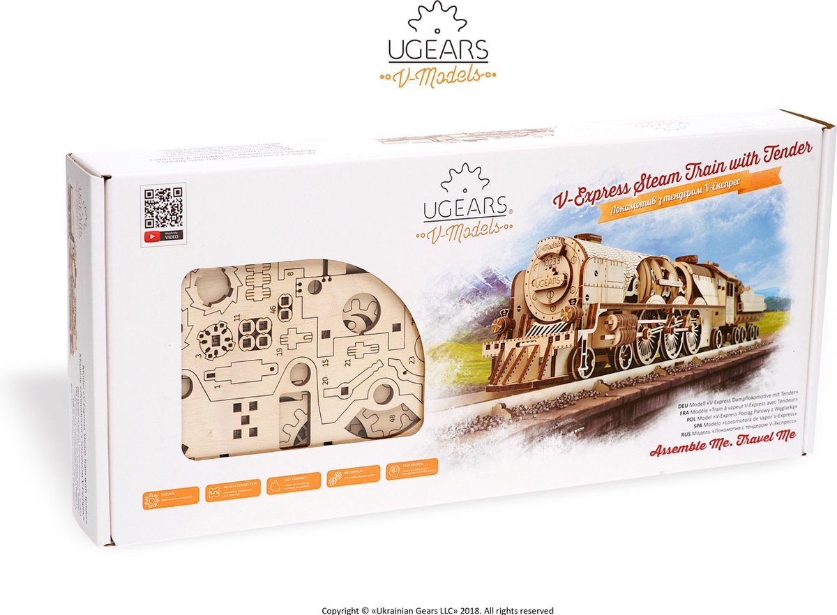 Ugears Houten Modelbouw - V-Express Stoomtrein met Tender