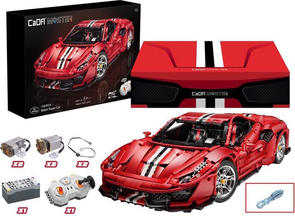 CADA MASTER Series Red Super Car - 3187 onderdelen - Lego Technic Compatibel - Bouwdoos - RC