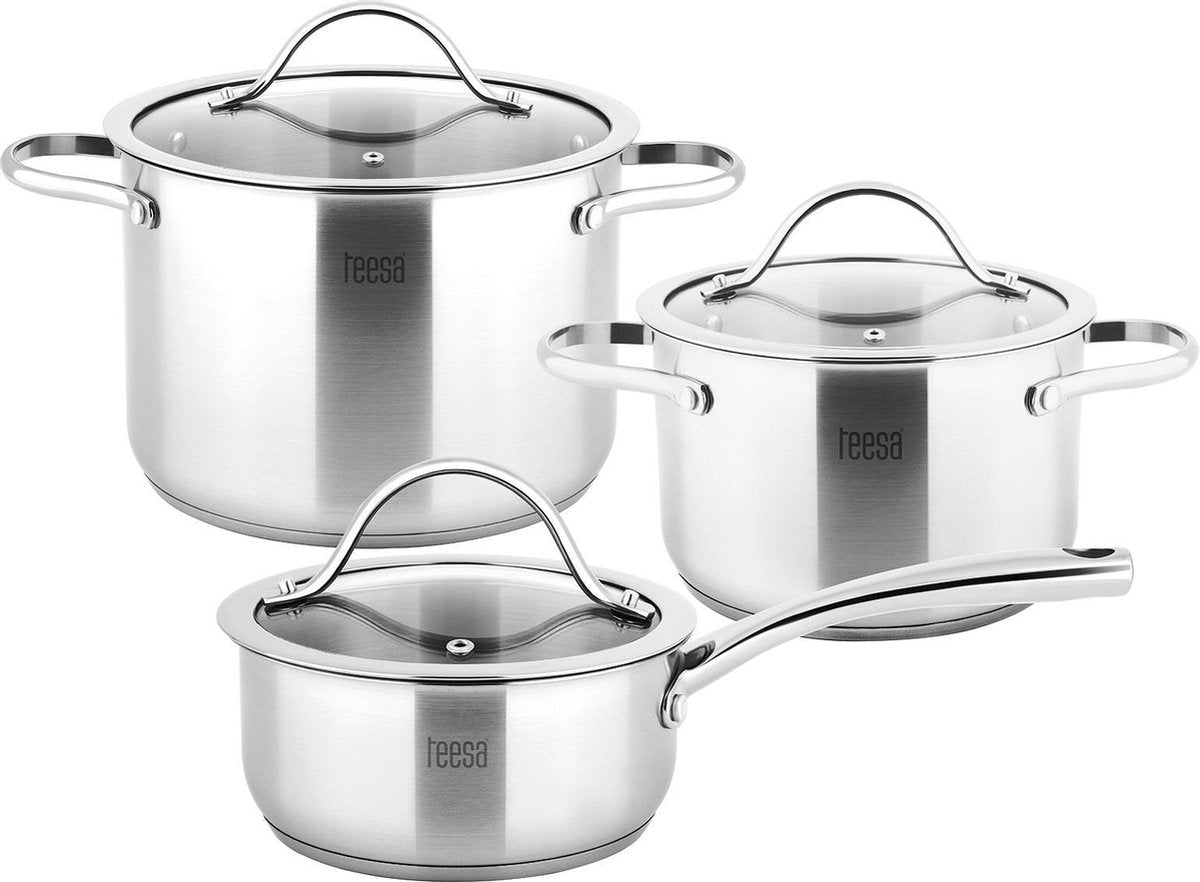 Teesa TSA0141 3-delige RVS Pannenset COOK EXPERT MASTER met glazen deksels