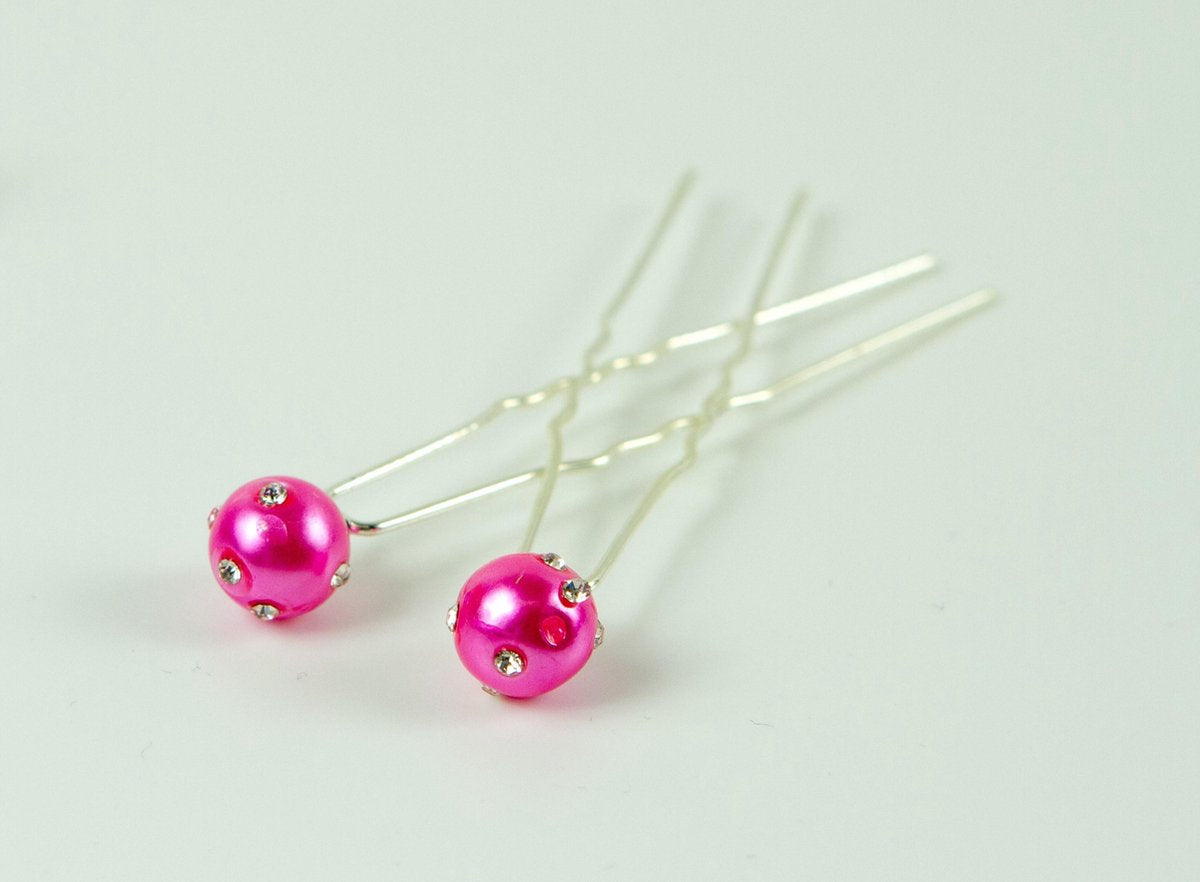 Haarpinnen parel donker roze met diverse strass points