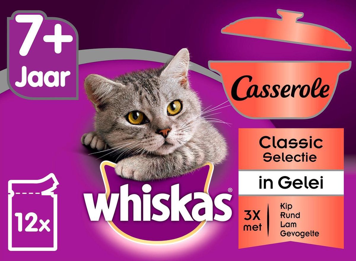 Whiskas Casserole Senior  - Vlees in Gelei - Kattenvoer - 48x85 g