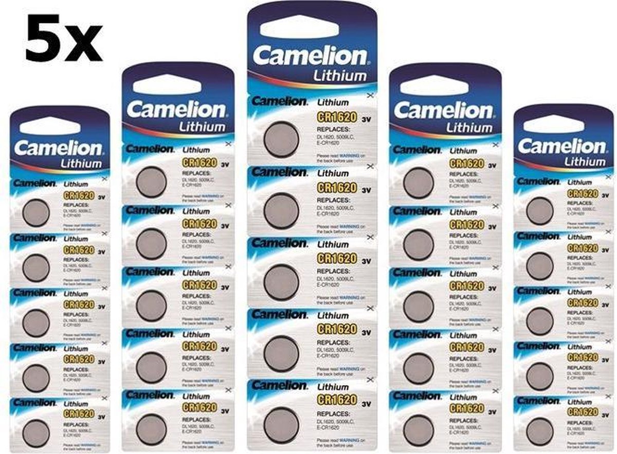 25 Stuks (5 Blister a 5st) Camelion CR1620 3v lithium knoopcelbatterij