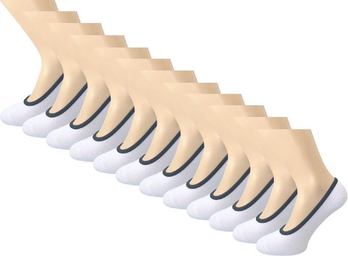 12 paar Footies - SQOTTON - Platte naad - Wit-Zwart - Maat 35-38