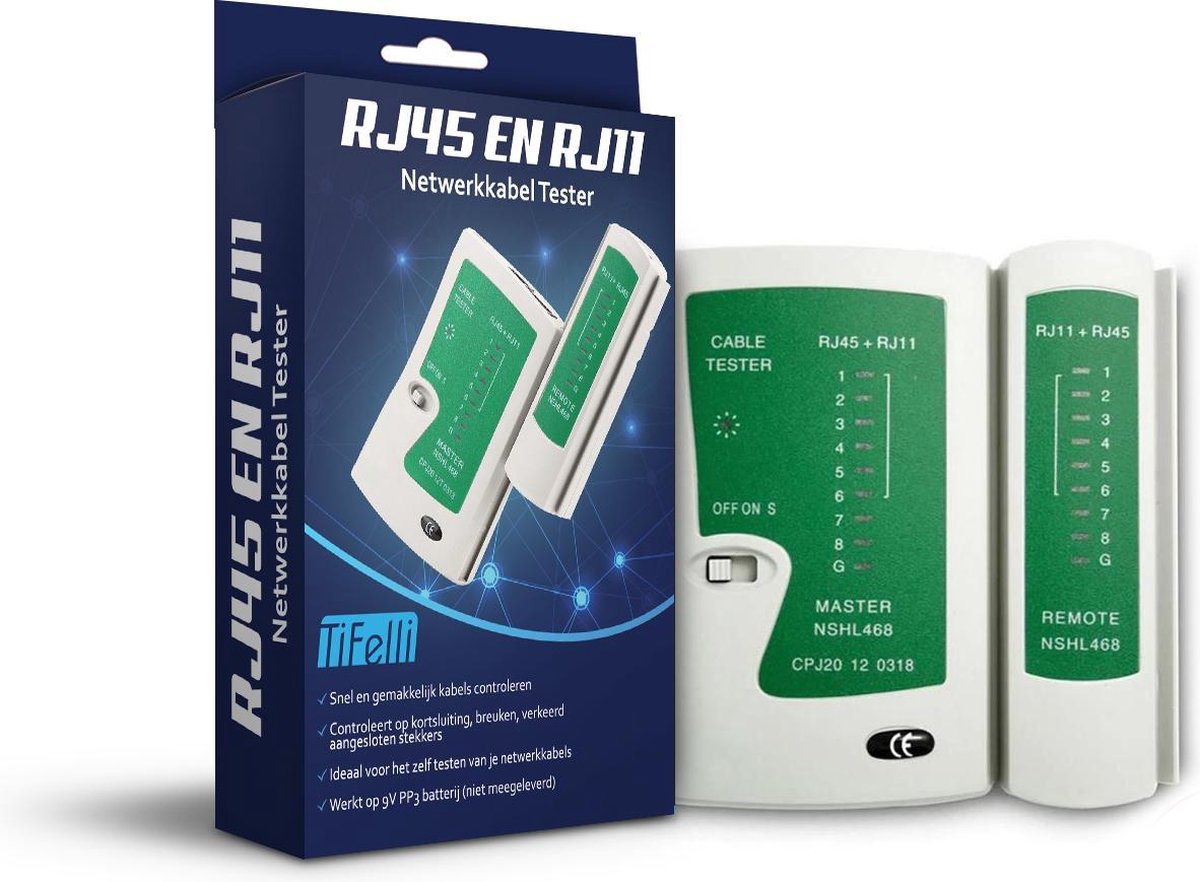 Complete Netwerk UTP Kabel Tester – Netwerk Tester – Internetkabel Tester – UTP RJ45 – Inclusief Zwarte Opberghoes