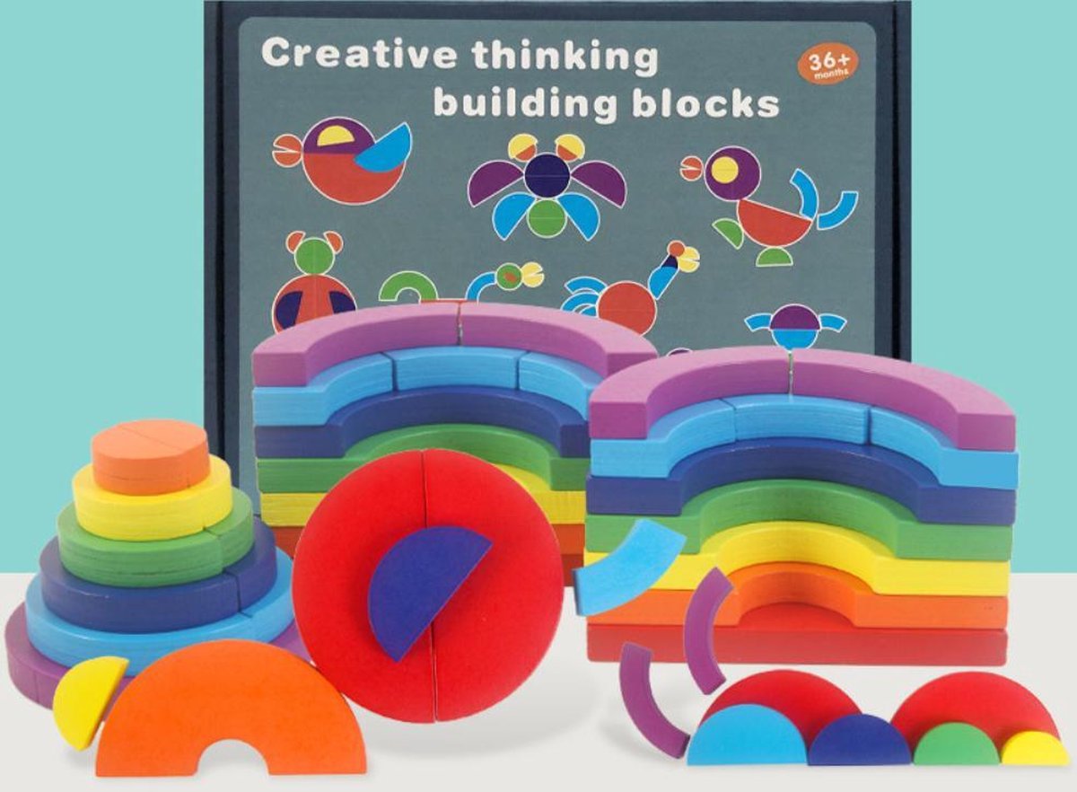 3D Tangram verdikte halve cirkel en concentrische cirkel - 30 stuks Vormenpuzzel - Vormen Puzzel - Tangoes Games met oplossing