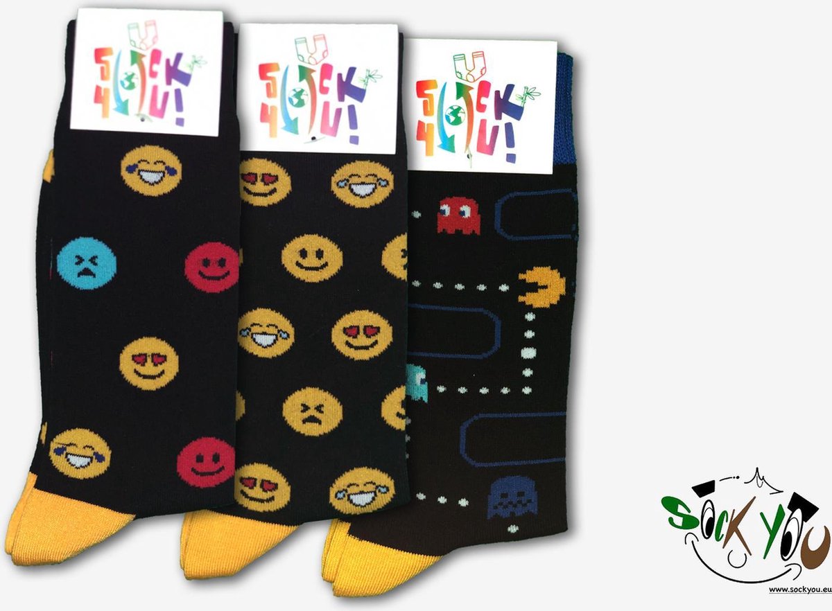Sockyou box B27 - 3 paar bamboe sokken - Maat 40-45 - Happy pacman games box