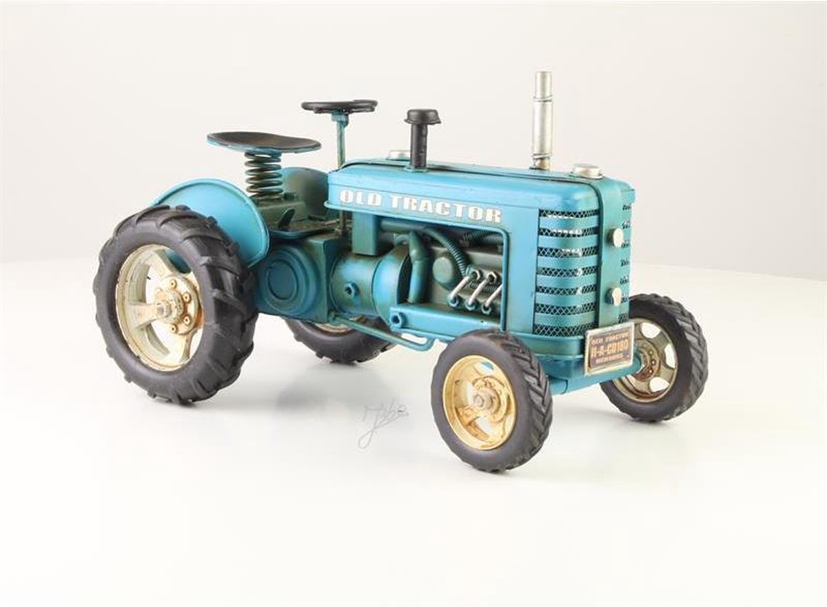 Blauwe tractor  - Beeld - Tinnen model - 16