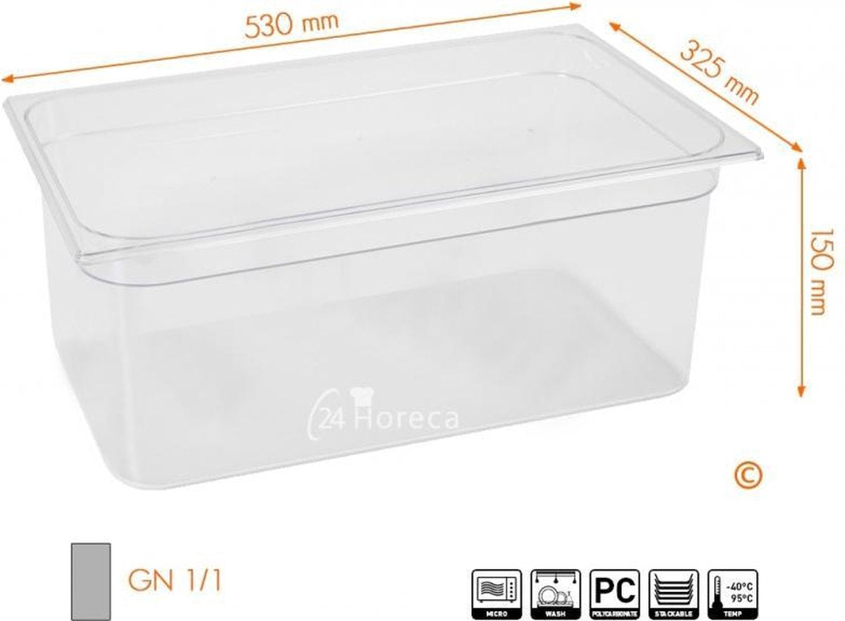 Gastronormbak Polycarbonaat 1/1 150mm