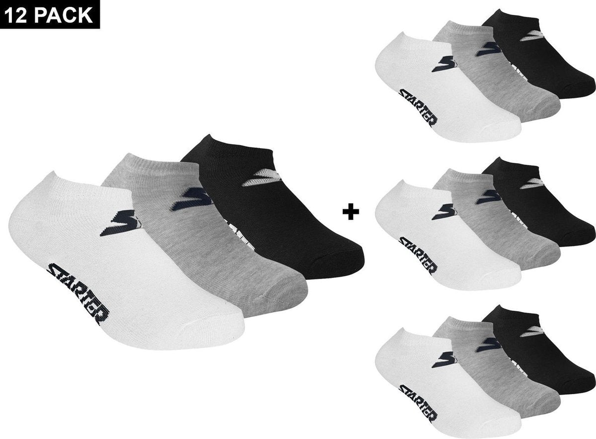 Starter - 12-Pack Sneaker Socks - Grijs/Wit/Zwart - Algemeen - maat  43 - 46