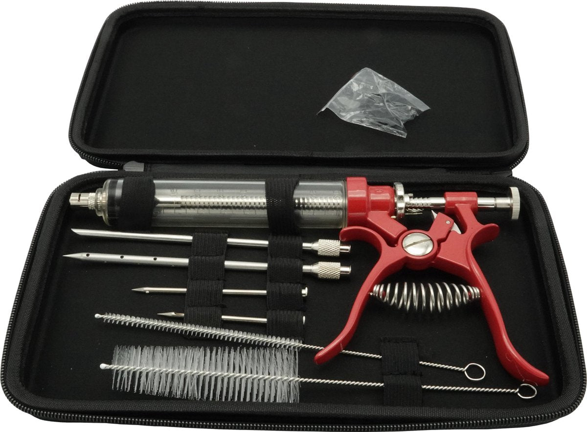 4cookz® Marinadeinjector RVS Pro Rood set met 4 naalden en borstels
