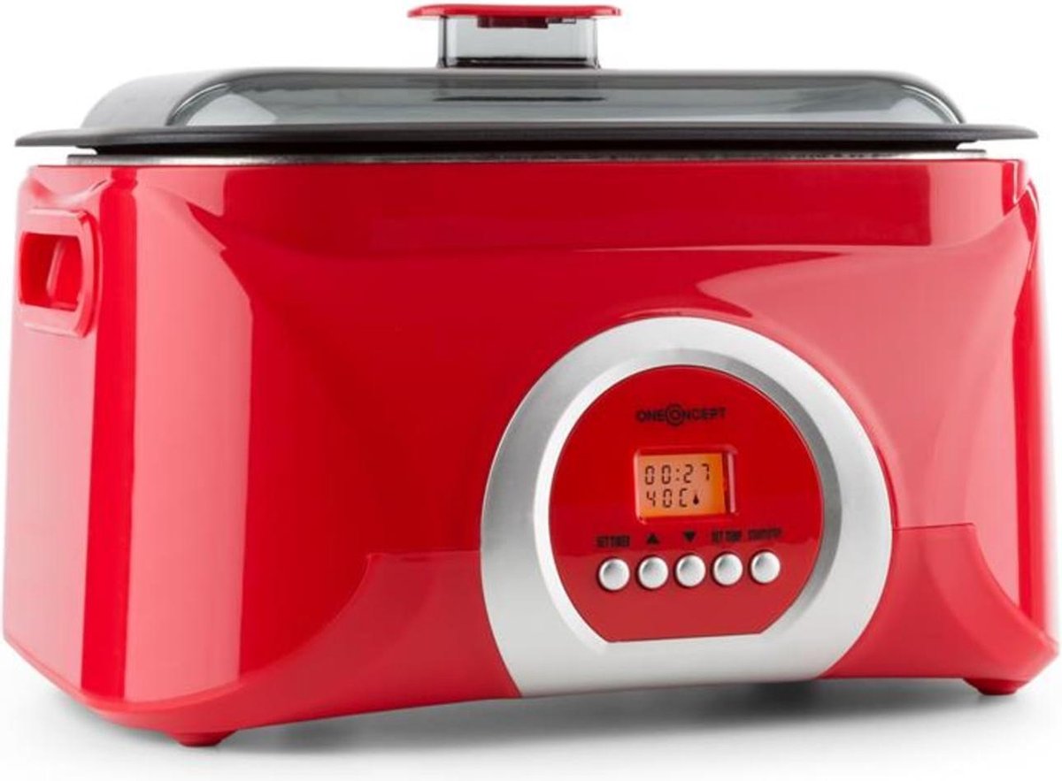 oneConcept Sanssouci Sous-vide Koker Slow-Cooker - 5 liter - 300 W - Temperatuurbereik: 40-99°C - rood