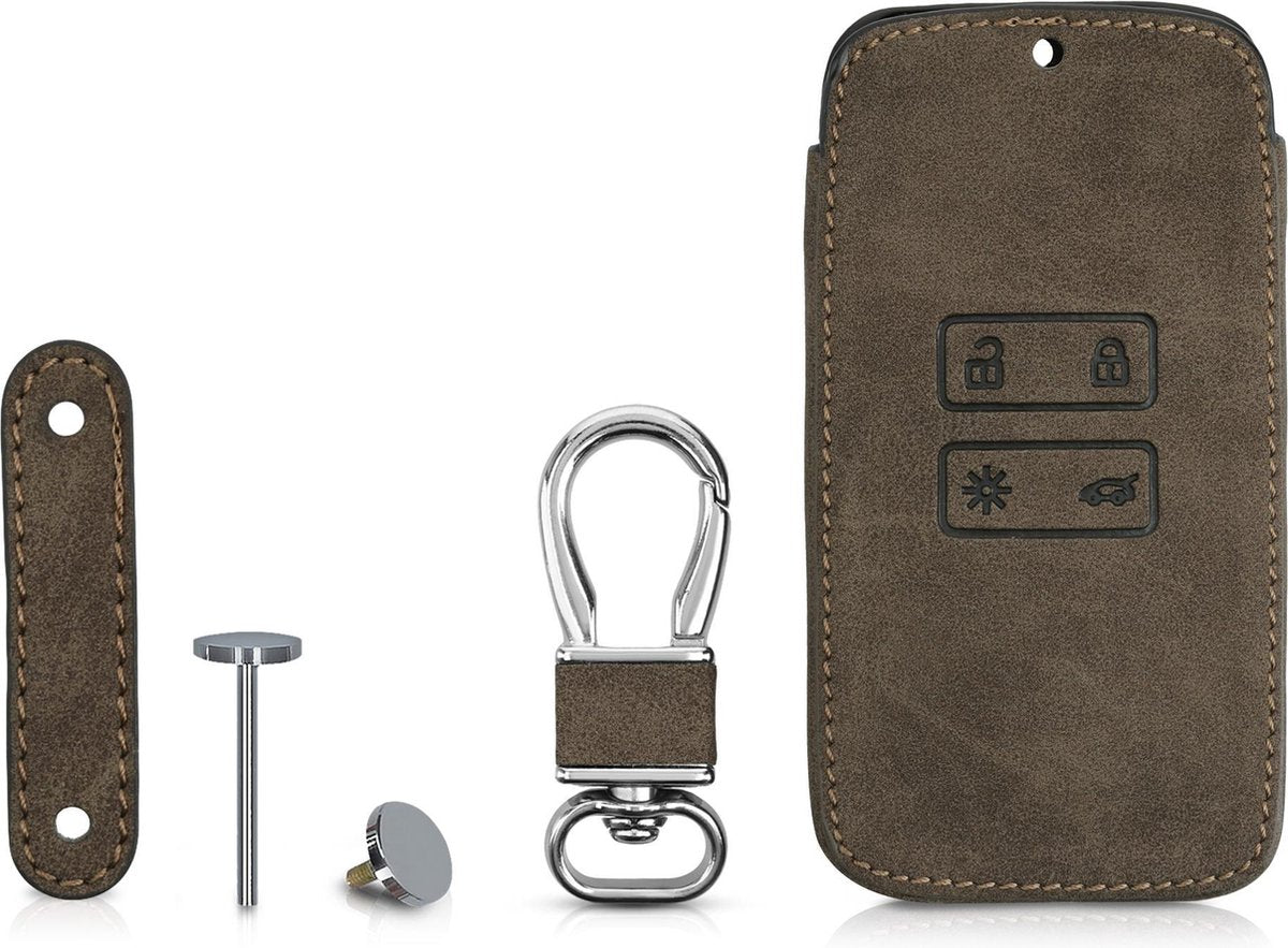 kwmobile autosleutel hoesje voor Renault 4-knops Smartkey autosleutel (alleen Keyless Go) - Autosleutel behuizing in donkerbruin - Brushed Hart design