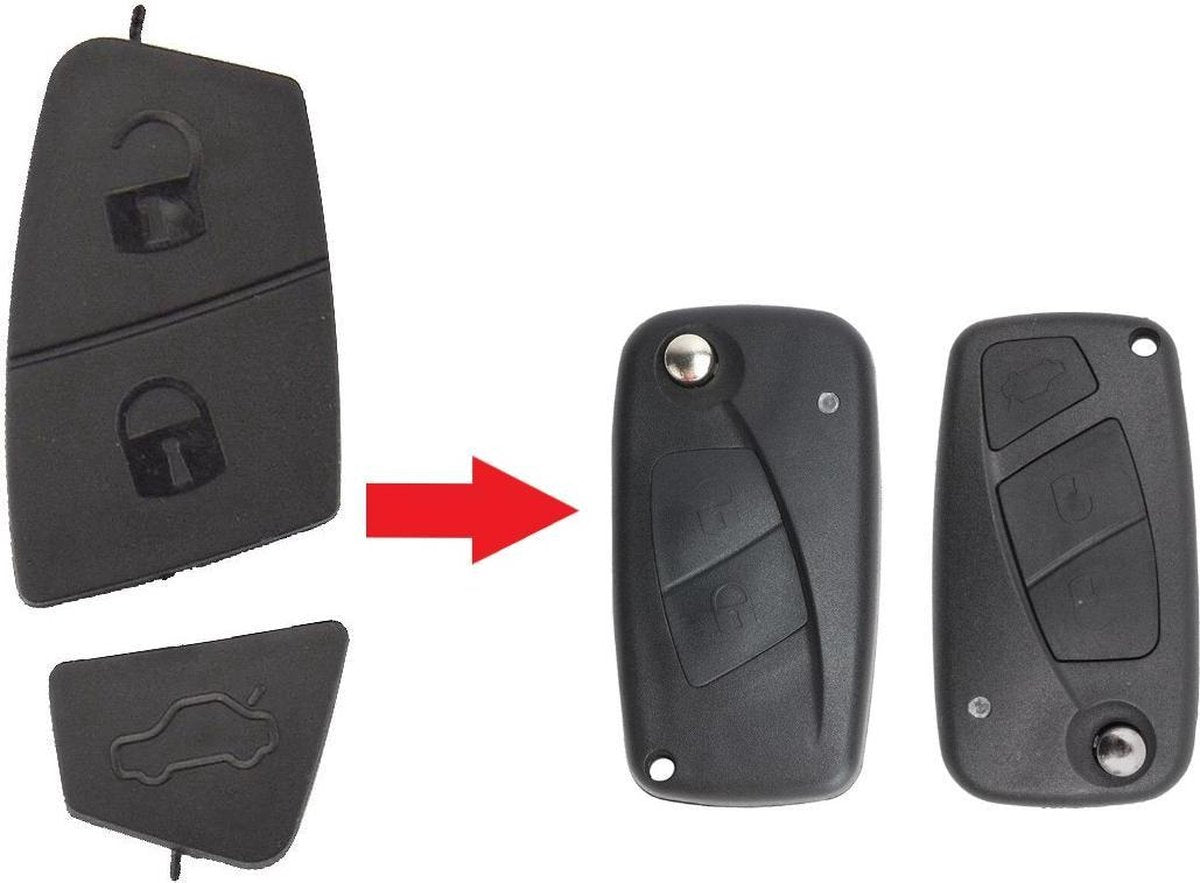 Autosleutel rubber/pad 2-3 knoppen Zwart SIPRS8 geschikt voor Fiat 500 / Panda / Idee / Punto / Ducato / Stilo / Doblo / Bravo / Fiorino / Qubo - sleutelbehuizing - Autosleutel rubber