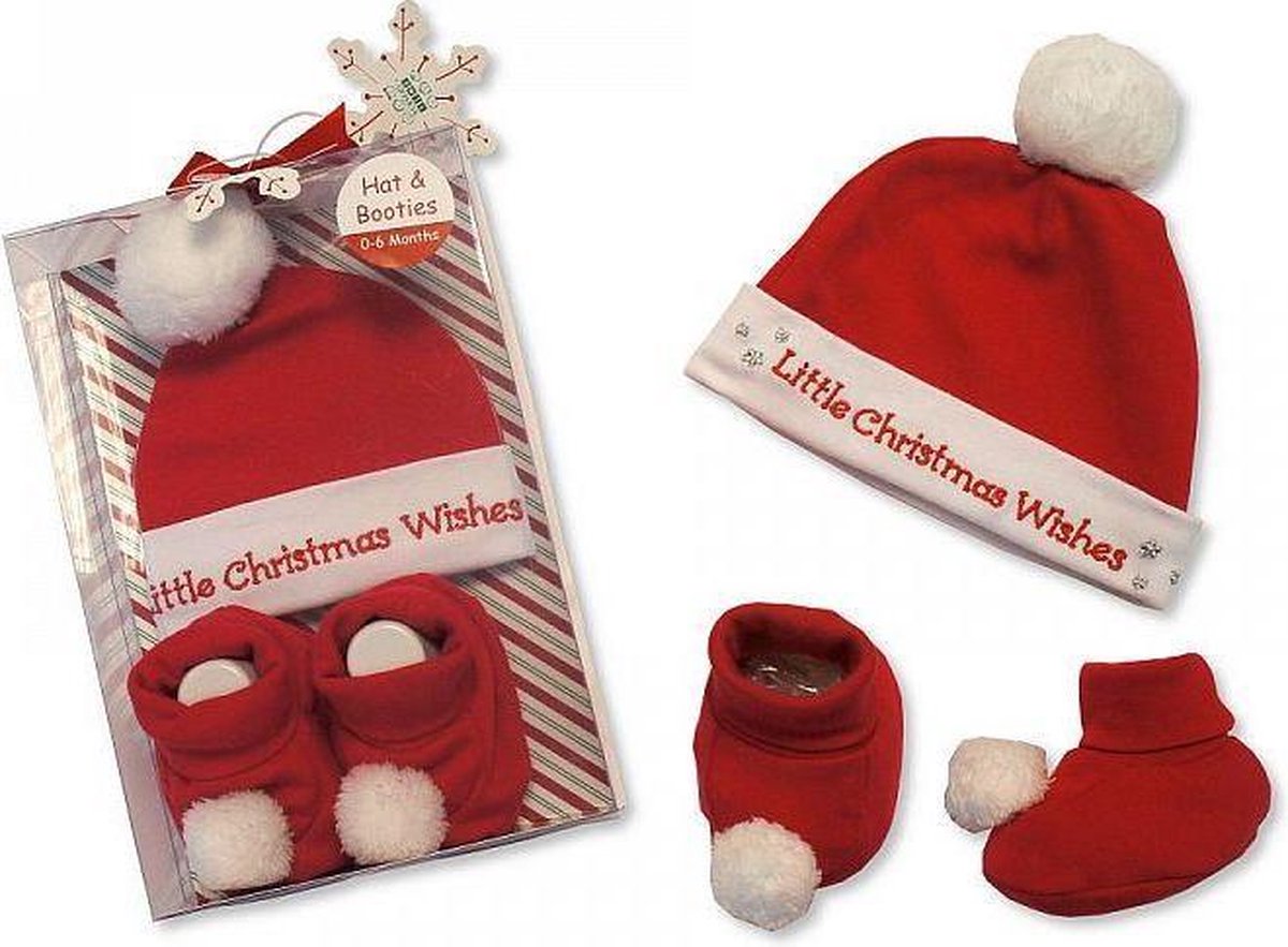 Kerstmis Geschenkset | Little Christmas Wishes | Muts + Sloffen | 0-6 mnd