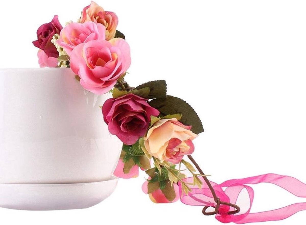 Bloemenkrans roze diadeem - rozenkrans boselfje bloemen rozen haarband - elfje bloemetjes boself elf roosjes