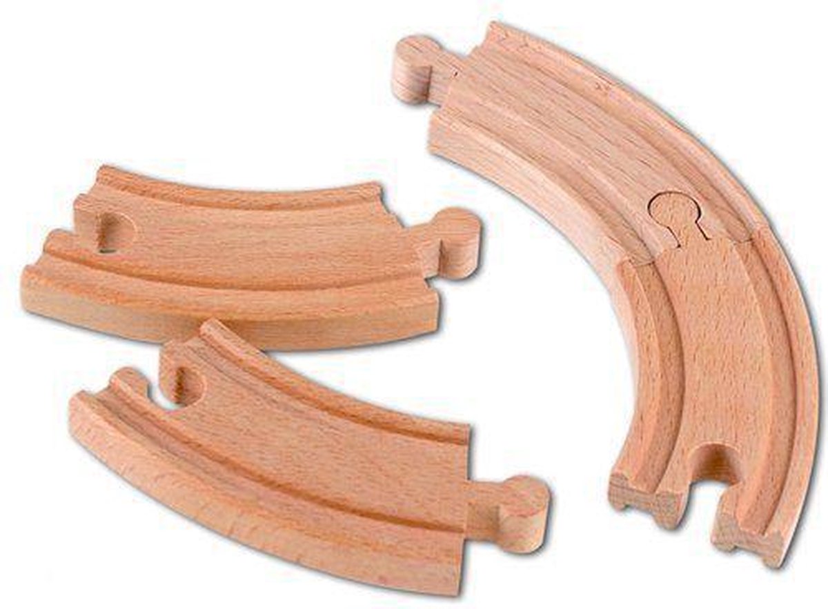 Beeboo Train - Set van 4 korte houten bochten - 11cm - houten treinbaan treinrails