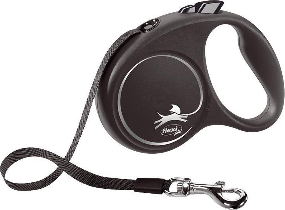 Hondenriem - looplijn - FLEXI rollijn BLACK DESIGN TAPE - L - ZWART - 5 meter