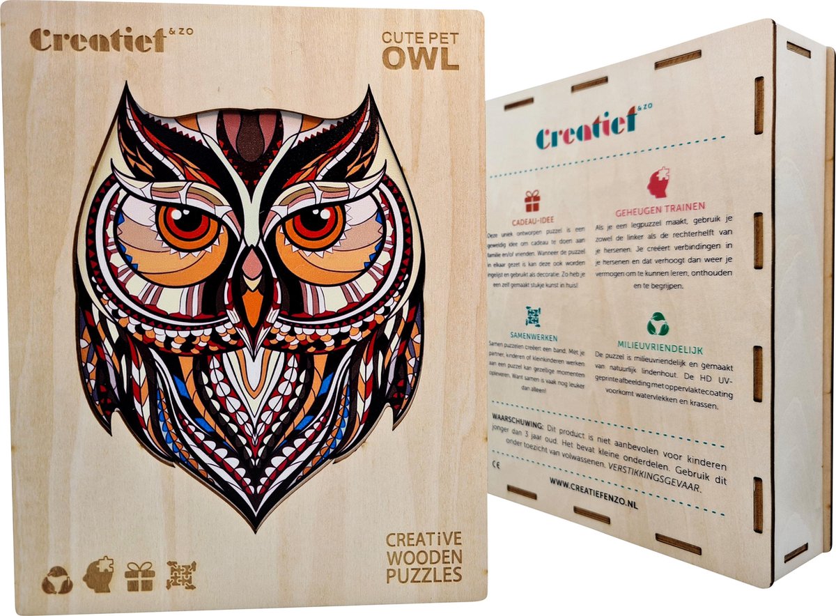 Schattige Uil - Houten Puzzel Volwassenen - Jigsaw puzzels - A4 formaat