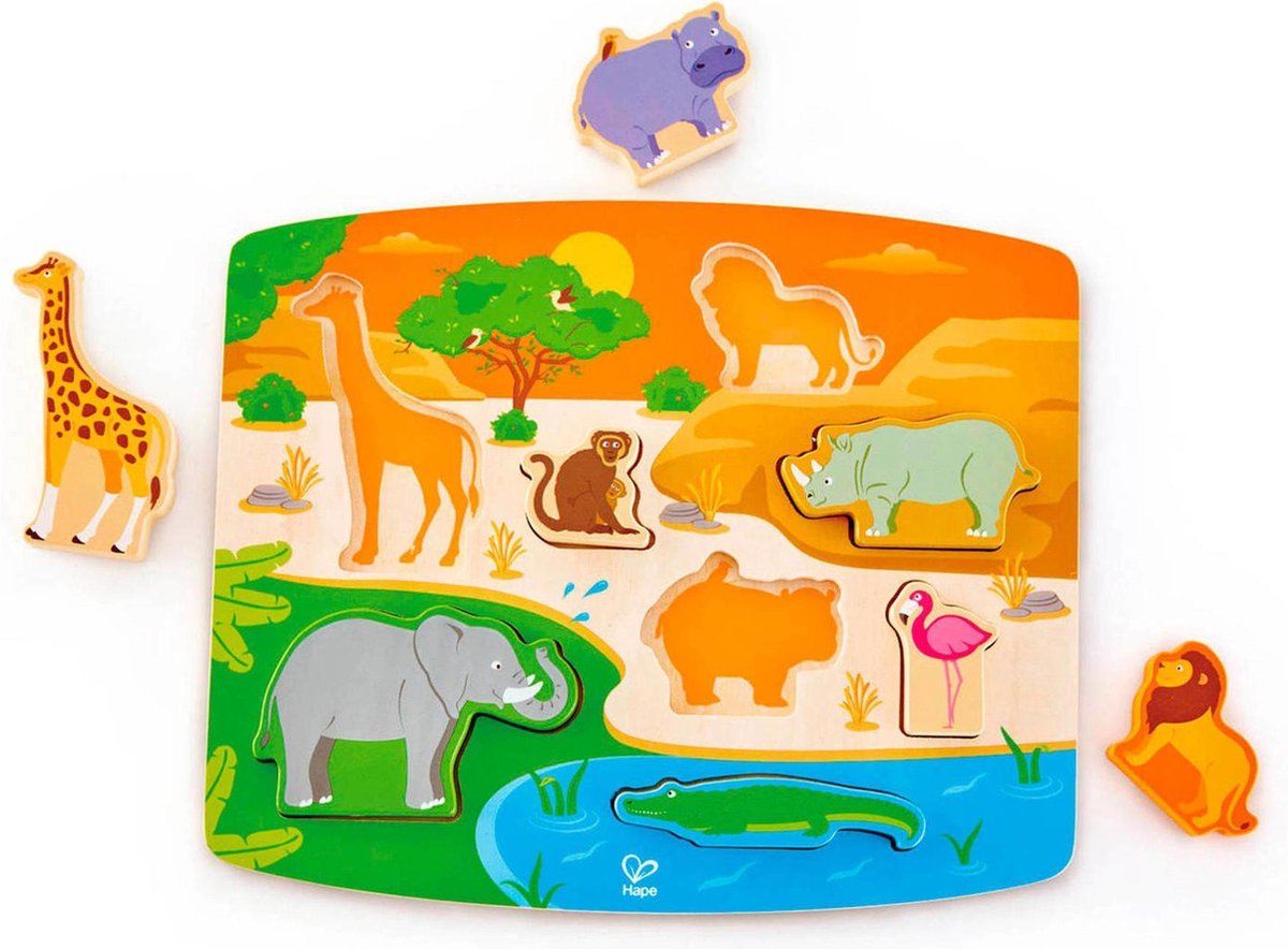 Hape Vormenpuzzel Safari Junior Hour  8 Stukjes