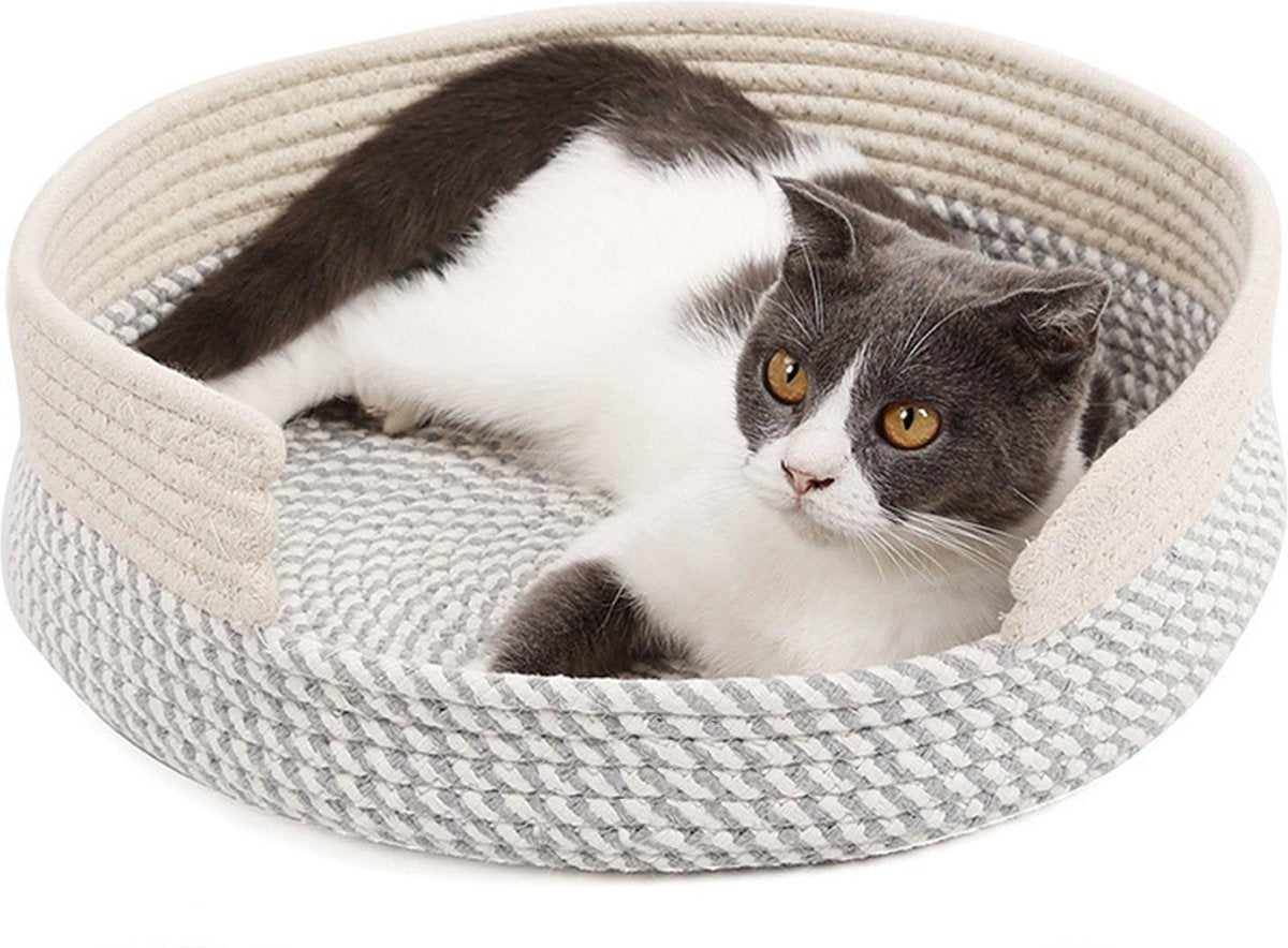 Doxie®️ Kattenmand – Kattenkussen – Kattenbed – Kattenmandje – Wasbaar - ⌀ 38 cm – Wit/Grijs