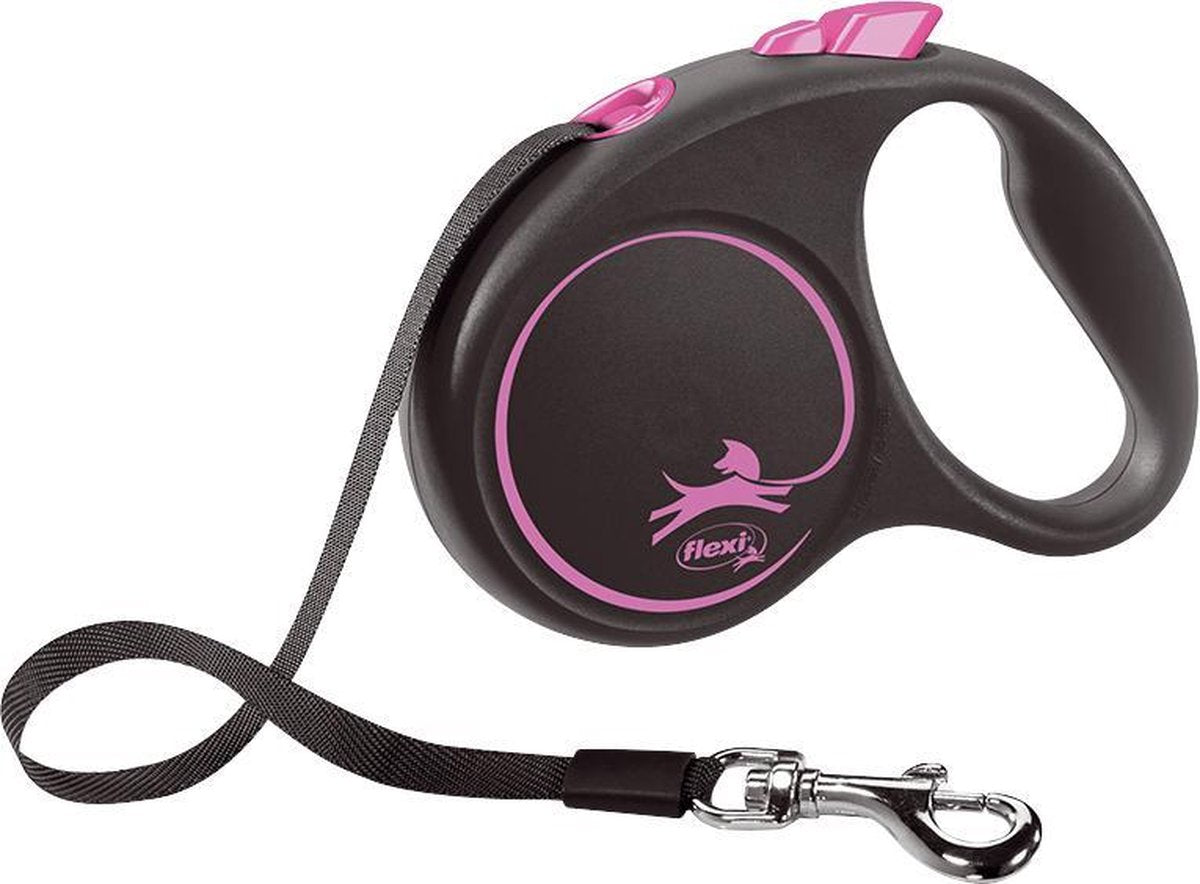 Hondenriem - looplijn - FLEXI rollijn BLACK DESIGN TAPE - M - ROZE - 5 meter