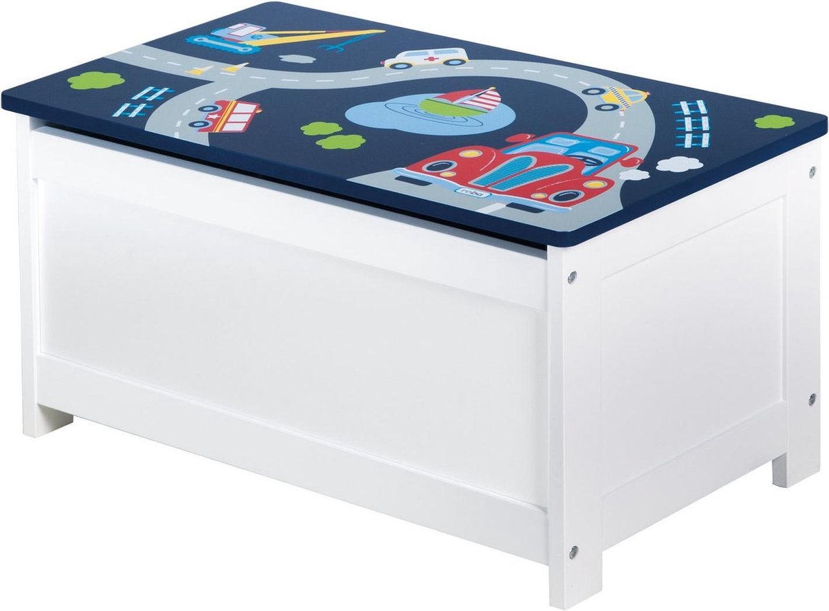 Roba Opbergkist Racer Junior 32 X 60 X 30 Cm Hout Wit/blauw