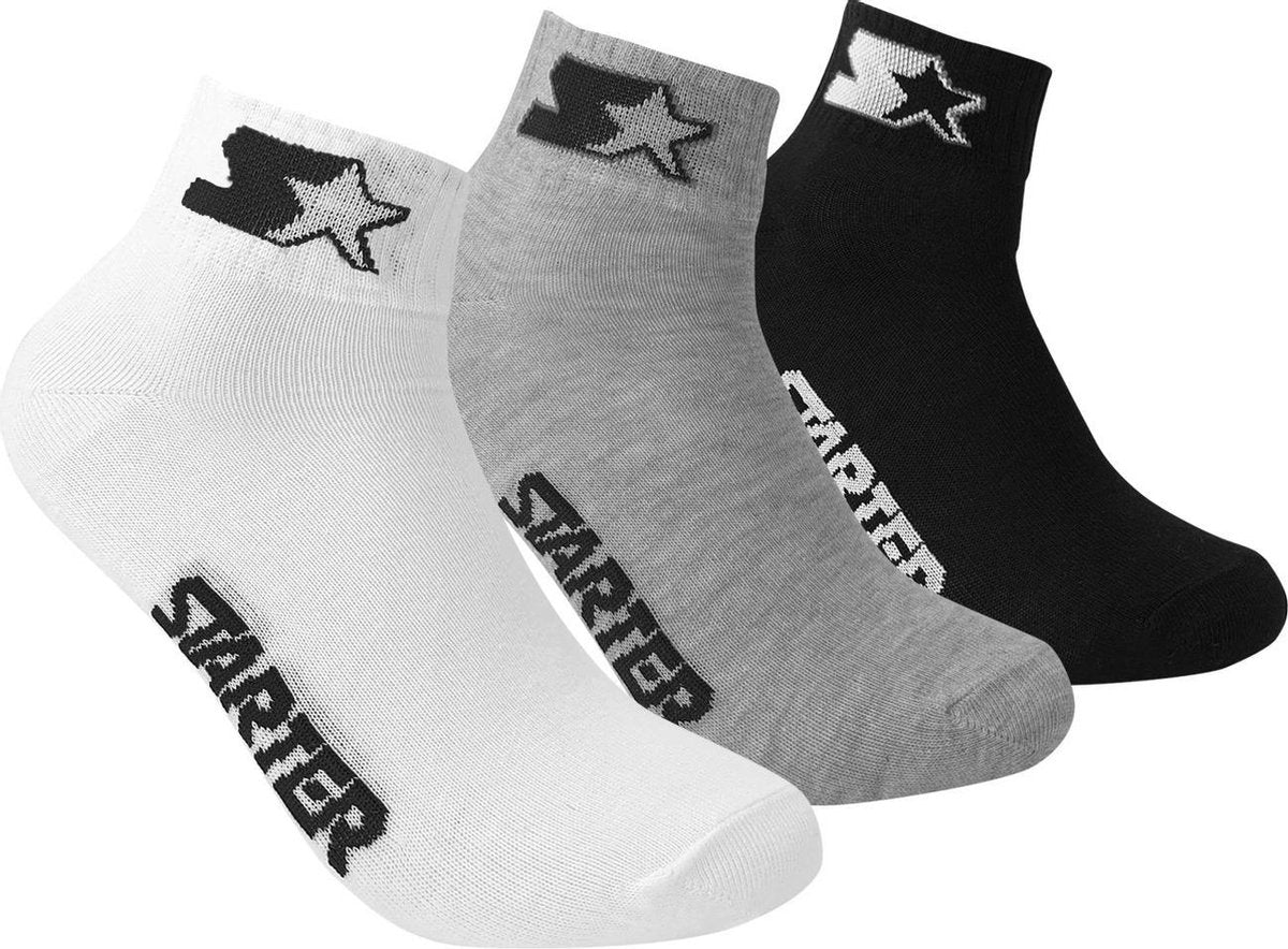 Starter - 3-Pack Quarter Socks - Zwart/Wit/Grijs - Algemeen - maat  39 - 42