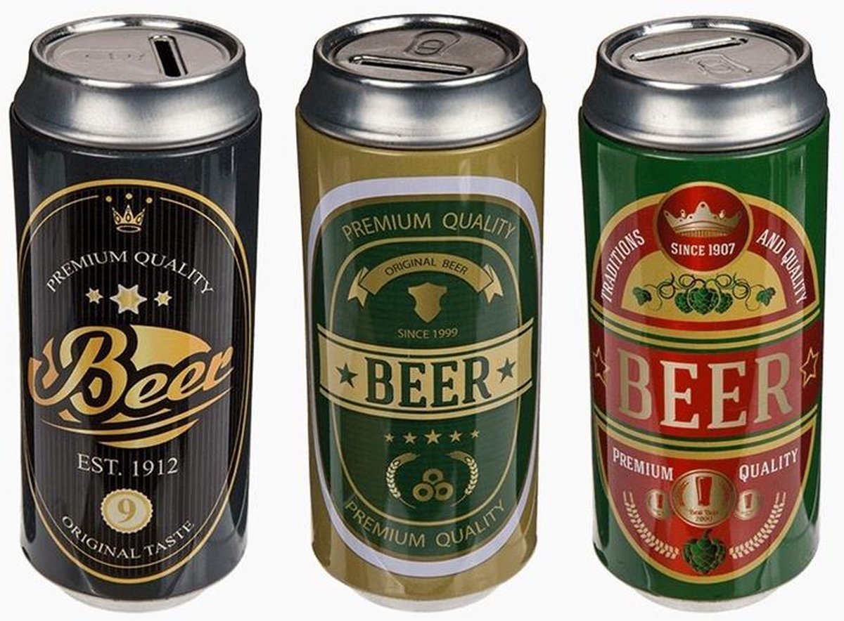 Spaarpot bierblik groen en rood