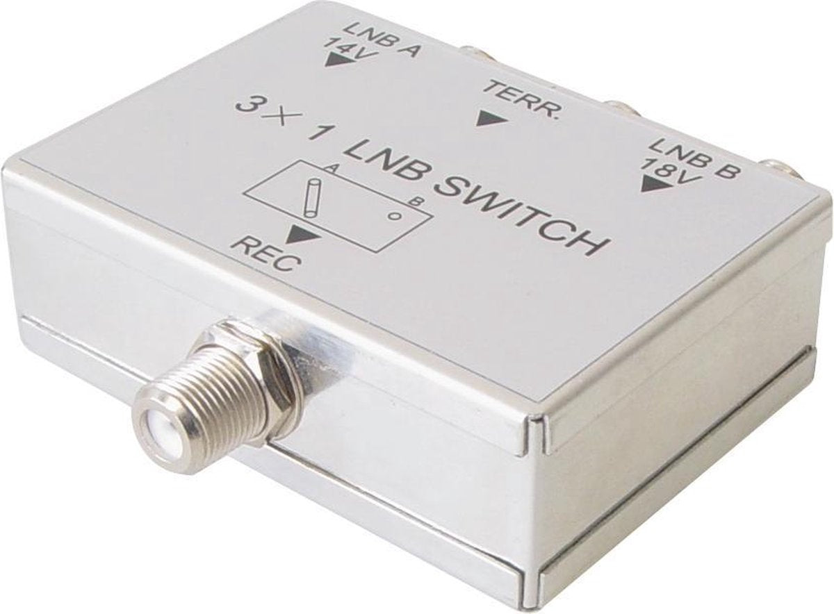 Transmedia 14V/18V LNB schakelaar met 3 ingangen en 1 uitgang / 47 - 2150 MHz
