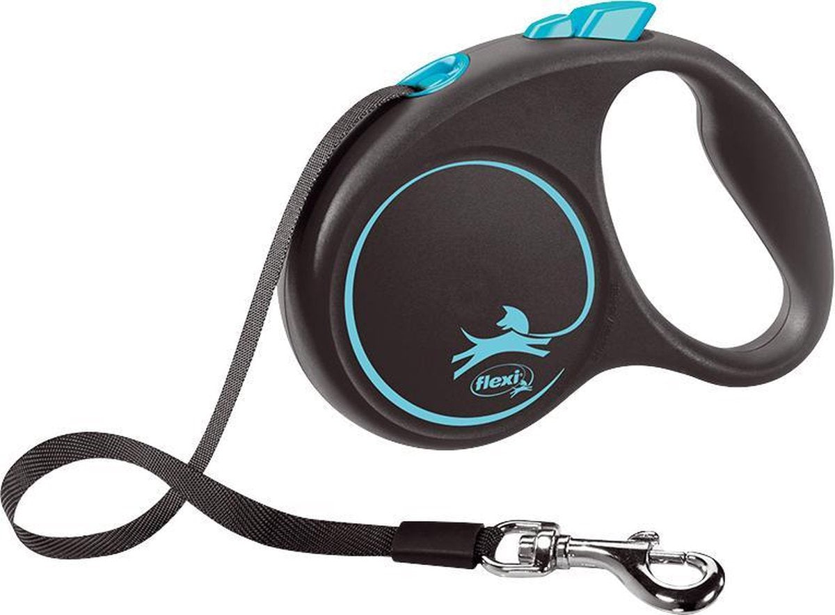 Hondenriem - looplijn - FLEXI rollijn BLACK DESIGN TAPE - L - ZWART/BLAUW - 5 meter