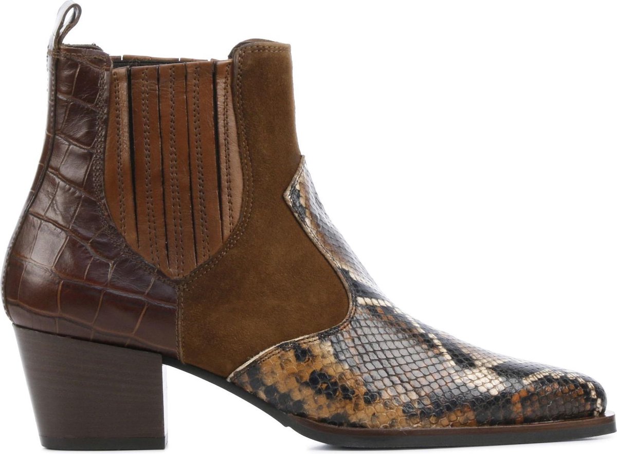 Maripe Vrouwen Leer Slangenprint Cowboylaarzen / Laarzen / Damesschoenen 29009 - Bruin - maat 36