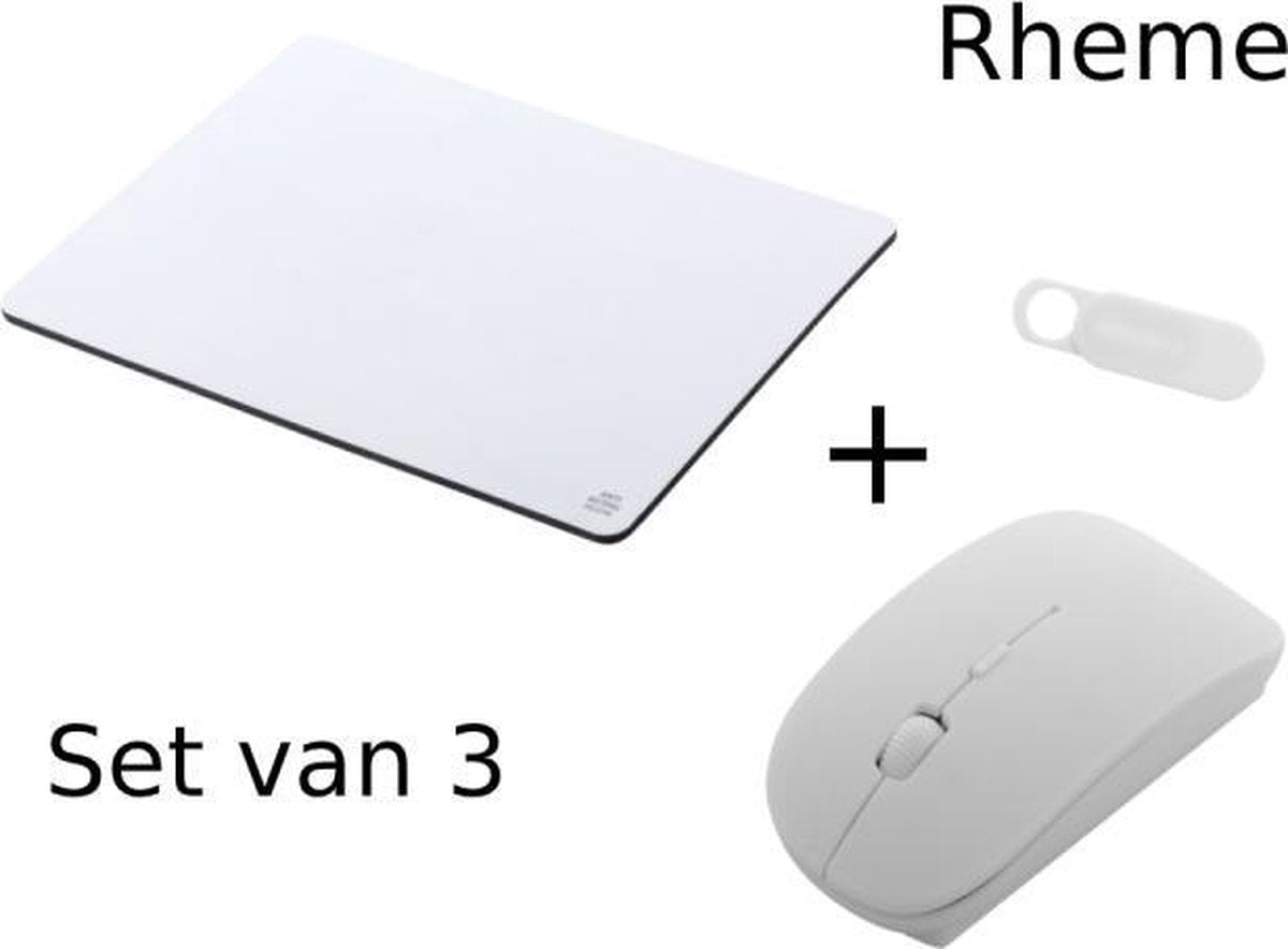 Muismat - Muis - Webcam Cover - Set van 3 - Anti Bacterieel - Wit - Rheme