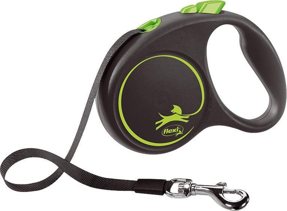Hondenriem - looplijn - FLEXI rollijn BLACK DESIGN TAPE - S - GROEN - 5 meter