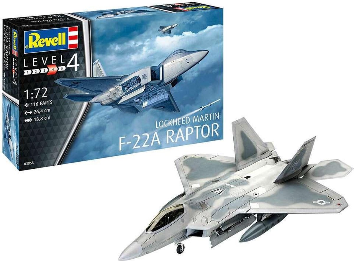 1:72 Revell 03858 Lockheed Martin F-22A Raptor Jet Fighter Plastic kit