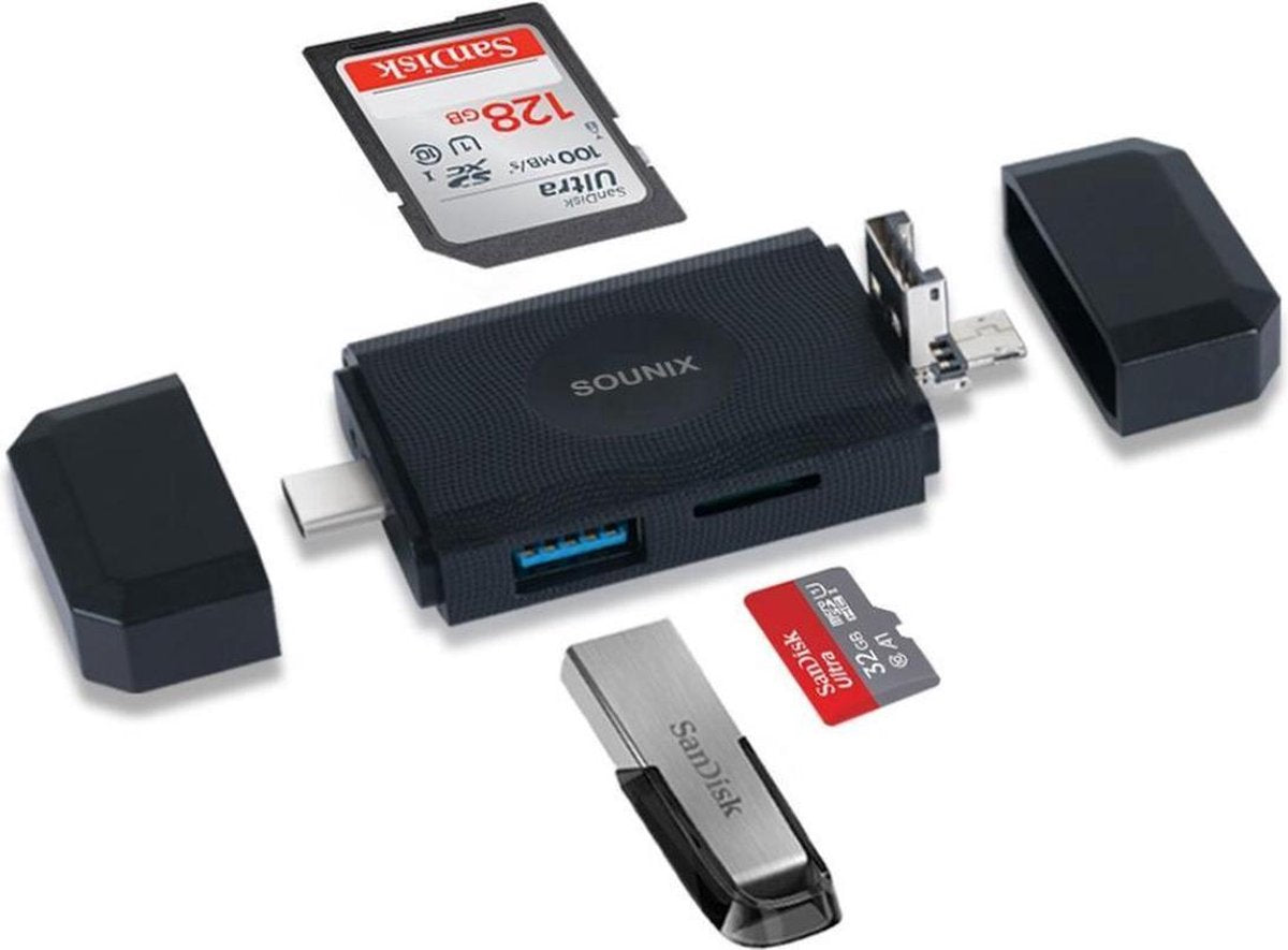 Sounix® cardreaders - 6 ports kaartlezers - Kaartlezers USB voor Micro SD kaart - micro SD USB - zwart