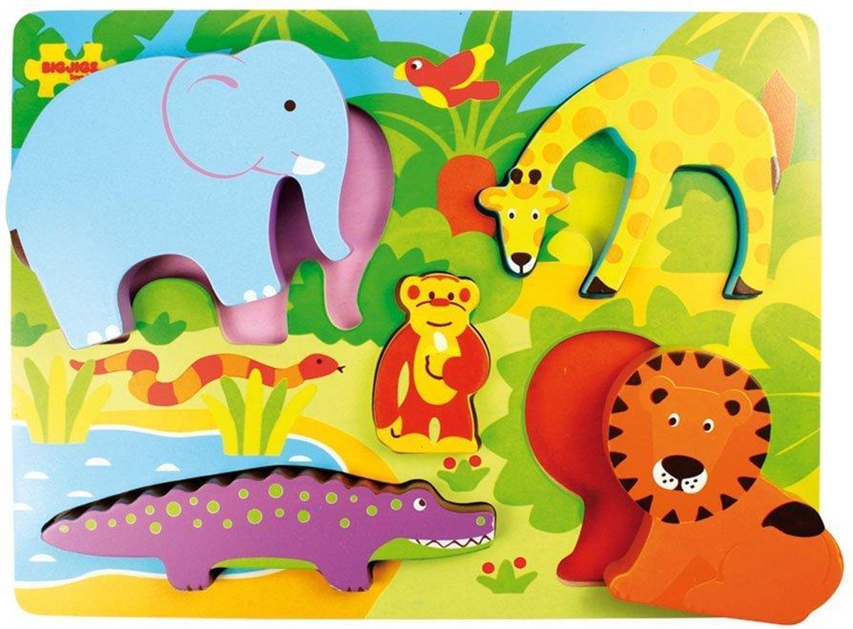 Bigjigs houten vormenpuzzel Safari - 5 stukjes