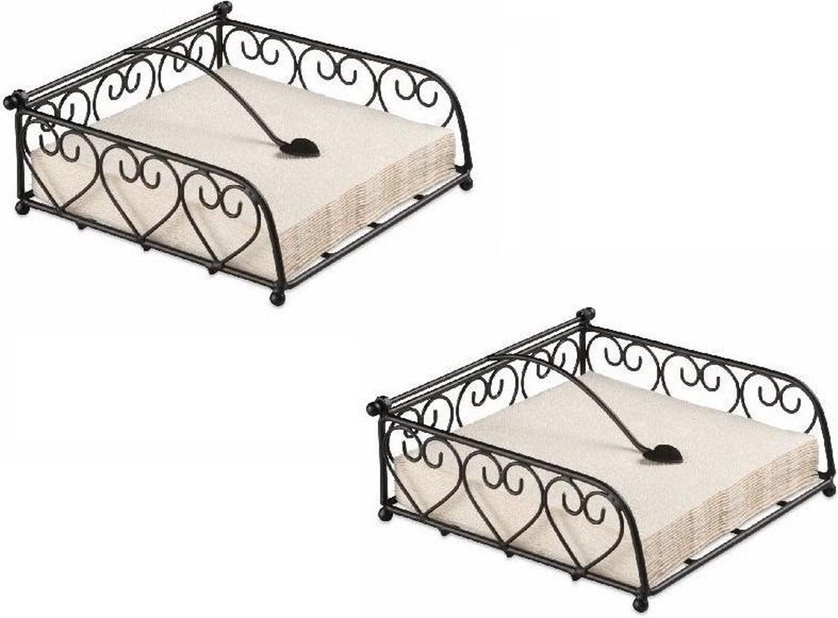 2x Hartjes servethouders zwart 18 cm  - luxe serverhouders - feest artikelen - feest decoraties