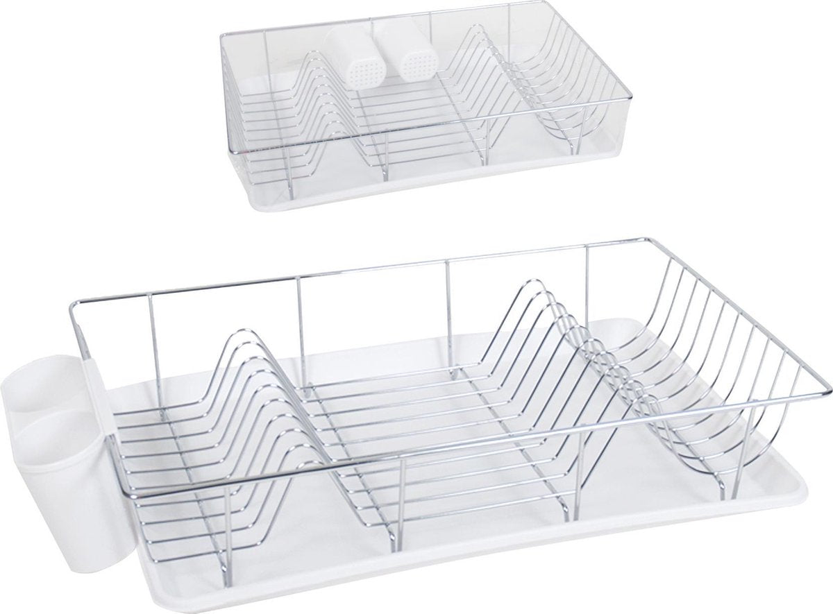 Afdruiprek met lekbak en afneembare bestekbak – Metaal/Kunststof 48x32x10cm – Wit – Vaat – Afwassen