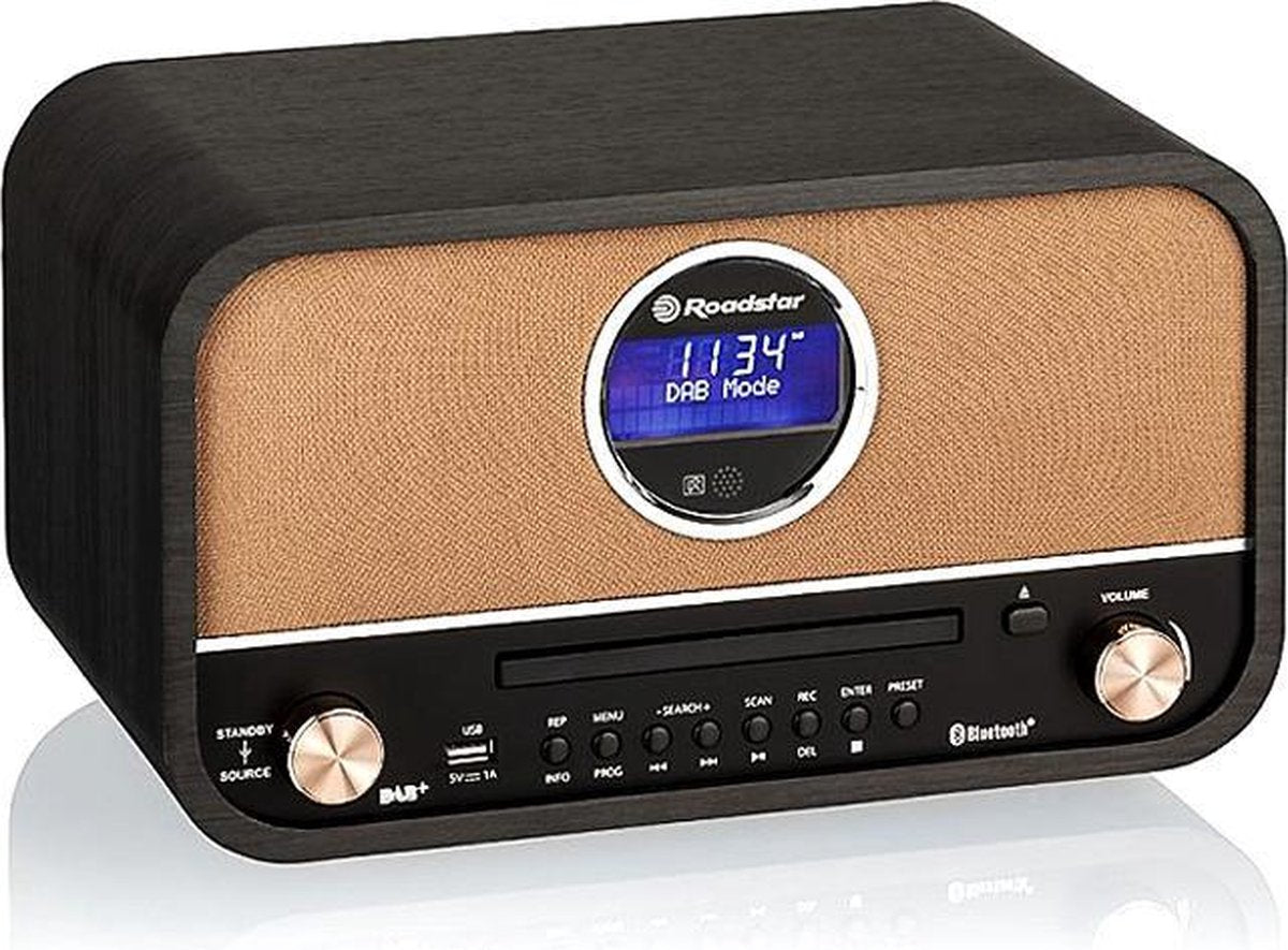 Roadstar DAB+ Retro Radio & CD Speler - Zwart - met Bluetooth