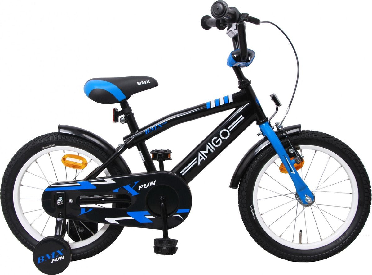 AMIGO - BMX Fun - Kinderfiets - 16 Inch - Jongens - Zwart/Blauw