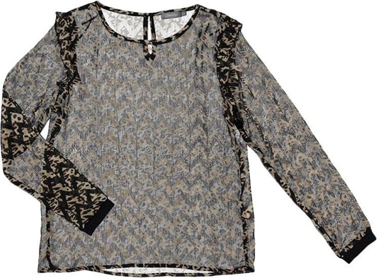 Geisha Top chiffon zigzag & leopard black/sand combi