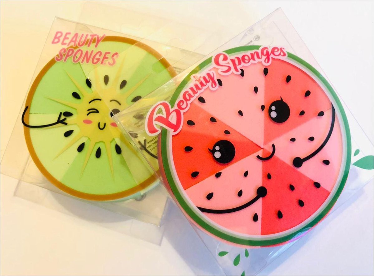 2 stuks make-up sponsjes watermeloen en kiwi 8 cm