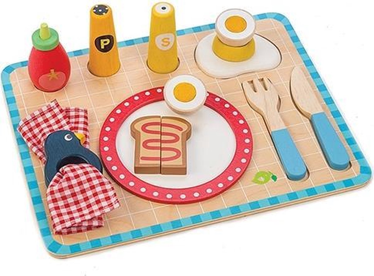 Houten ontbijt set met dienblad 14 delig