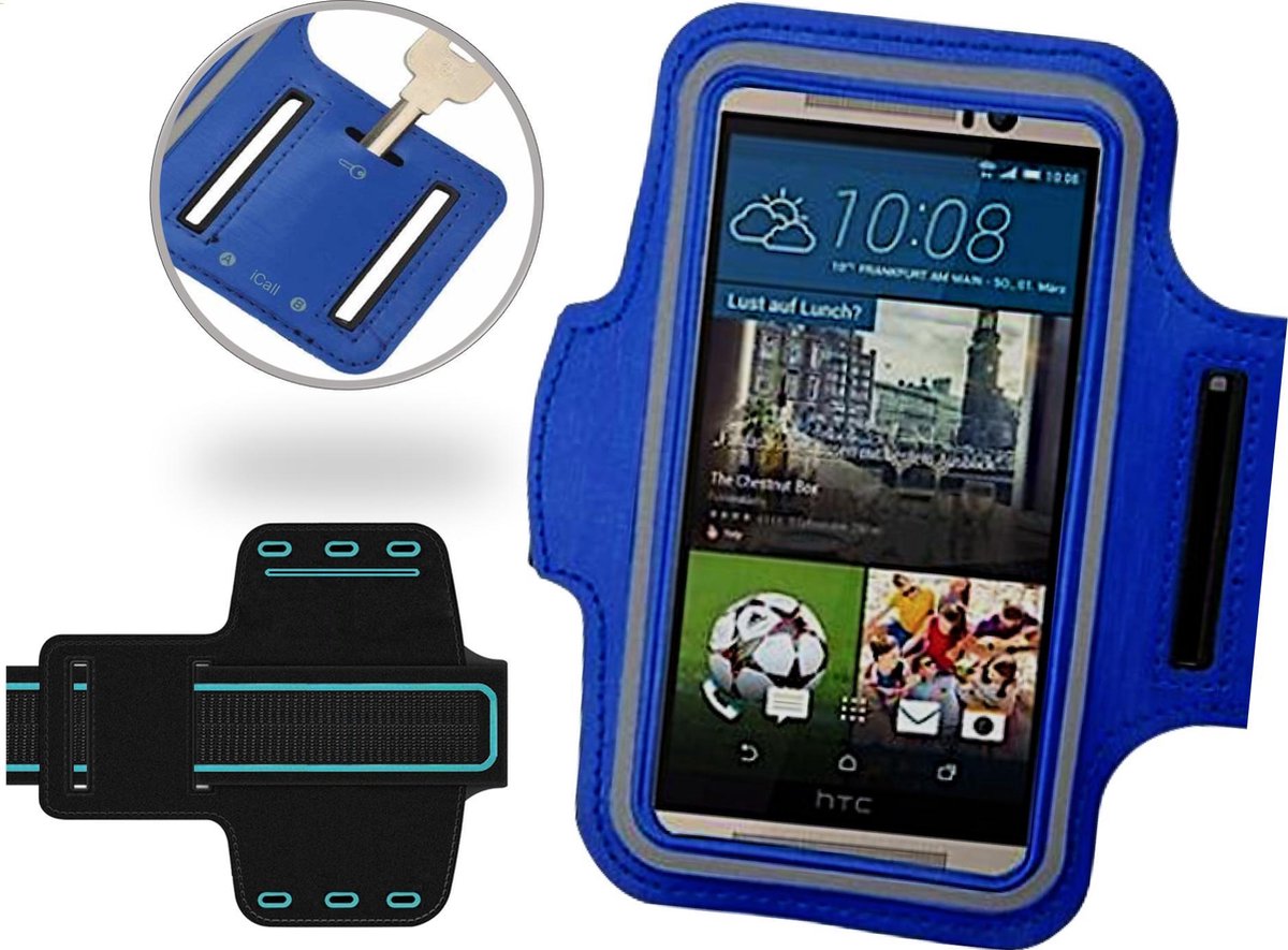 Blauw Universele Spatwaterdichte Sportarmband voor Huawei P8 P9 P10 Lite en Sony Xperia XZ XZs XA Z5 en HTC 10 one M9 - Hardloop 5.5 inch Sport Armband (Apple iPhone