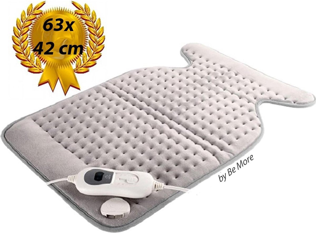 Bella Vie - Elektrische Warmte Kussen 63 x 42 cm - Fleece Pad - Therapeutisch Pijnstilling Rug Nek Schouders Buik - Wasbaar Opwarmend Verwarmingsmat - Pain Relief Heating Pad - Shoulder Heater - Pijn Verzachter Tegen Nek Schouder - Licht Grijs