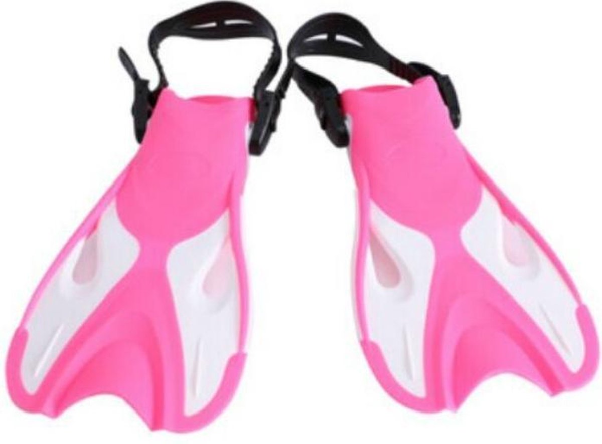 Roze + wit volwassen kinderen verstelbare flippers snorkeluitrusting  grootte: 30-35 werven