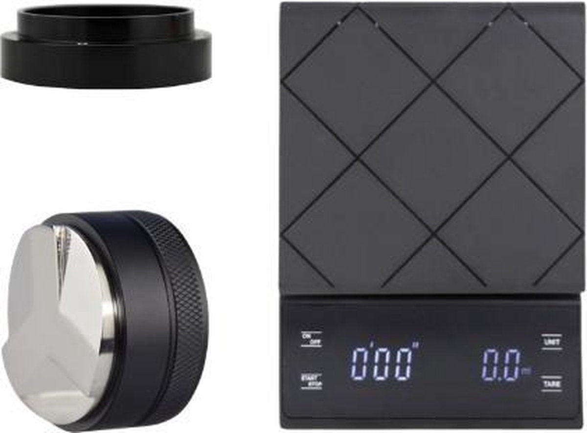 Barista uitbreiding set 58mm - zwart - barista weegschaal - koffie verdeler - doseerring