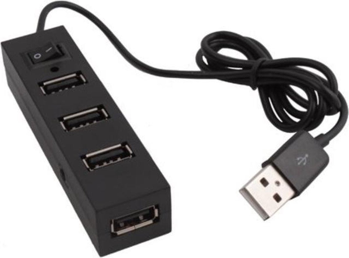Coretek USB hub met 4 poorten en aan/uit schakelaar - USB2.0 - busgevoed / zwart - 0